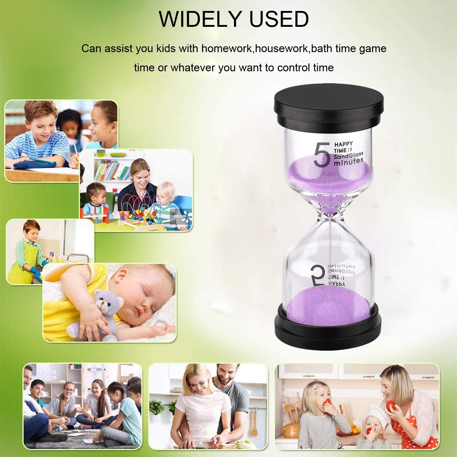 Suliao Sand Timer 5 Minute Hourglass: Plastic Sand Clock, Purple Sand Watch 5 Min, Small Reloj De Arena Five Minutos, Colorful S